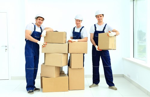 Packed moving boxes and protective wrapping for a local removal service