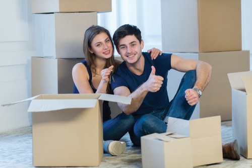 Packed moving boxes prepared by removal companies in Chessington